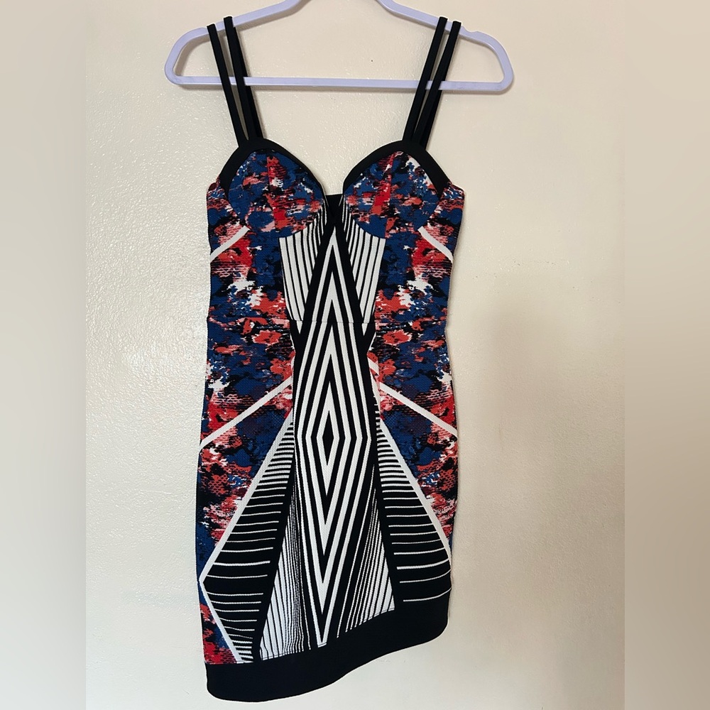 Material Girl Abstract Blue and Red Mini Dress